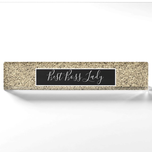 Eleganter Gold Glitzer Best Boss Lady Namensplakette (Vorderseite)