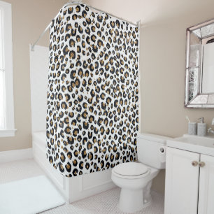Eleganter Gold Glitzer Black Leopard Animal Print Duschvorhang
