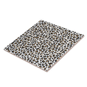 Eleganter Gold Glitzer Black Leopard Animal Print Fliese
