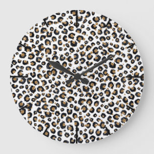 Eleganter Gold Glitzer Black Leopard Animal Print Große Wanduhr