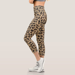 Eleganter Gold Glitzer Black Leopard Print Capri Leggings