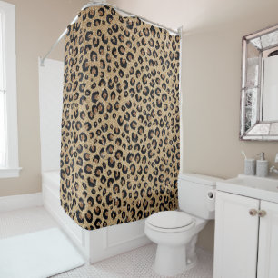 Eleganter Gold Glitzer Black Leopard Print Duschvorhang