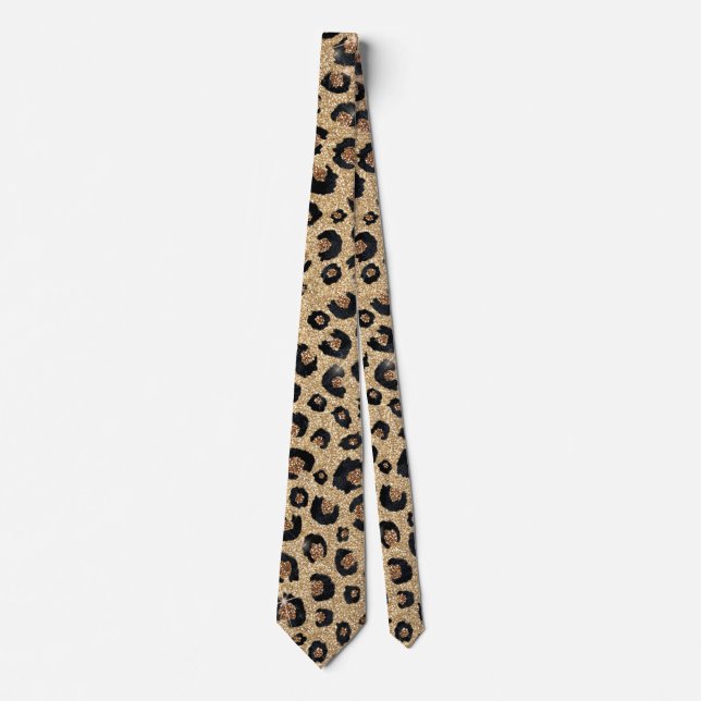 Eleganter Gold Glitzer Black Leopard Print Krawatte (Vorderseite)
