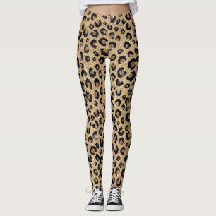 Eleganter Gold Glitzer Black Leopard Print Leggings