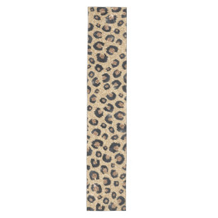Eleganter Gold Glitzer Black Leopard Print Mittelgroßer Tischläufer