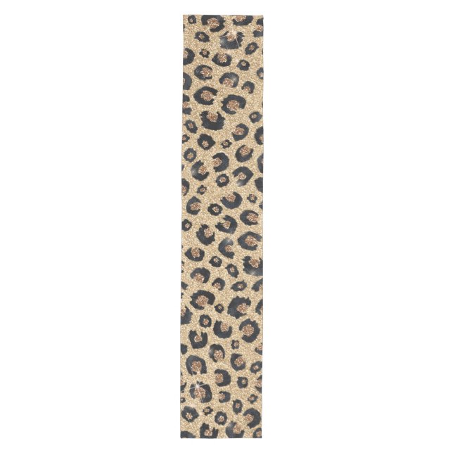 Eleganter Gold Glitzer Black Leopard Print Mittelgroßer Tischläufer (Vorderseite)