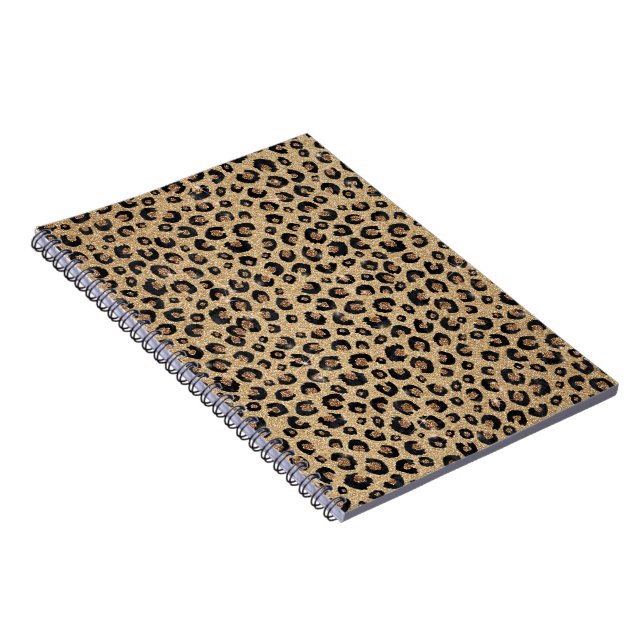 Eleganter Gold Glitzer Black Leopard Print Notizblock (Rechte Seite)