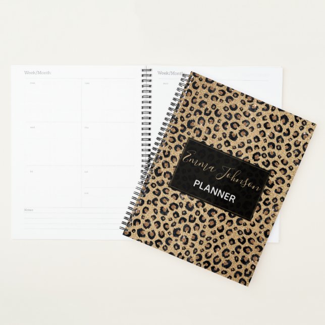 Eleganter Gold Glitzer Black Leopard Print Planer (Anzeige)