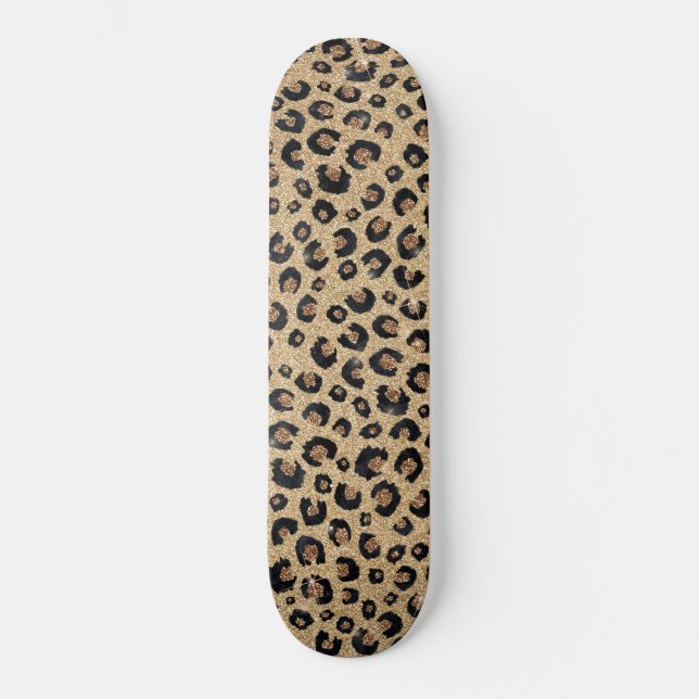Eleganter Gold Glitzer Black Leopard Print Skateboard (Vorderseite)