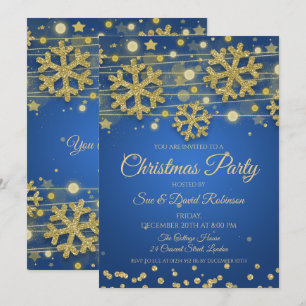 Eleganter Gold Glitzer Blue Christmas Holiday Part Einladung