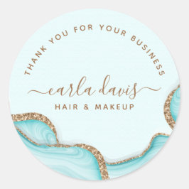 Eleganter Gold Glitzer Blue Marble Agate Moderner Runder Aufkleber