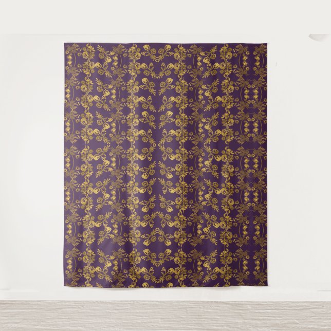 Eleganter Gold Glitzer Blumengarten Muster Wandteppich (Vorderseite)