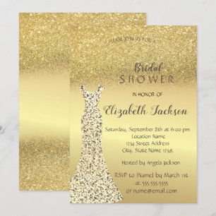 Eleganter Gold Glitzer Bokeh , Dress Brautparty Einladung