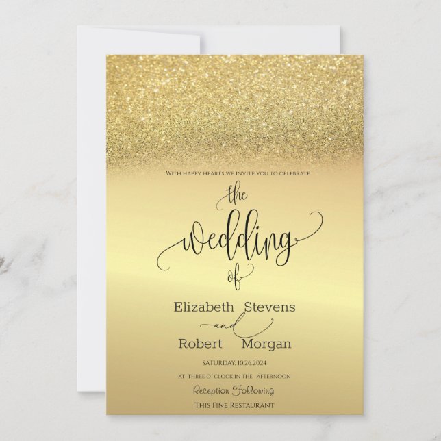 Eleganter Gold Glitzer Bokeh Einladung zur Hochzei (Vorderseite)