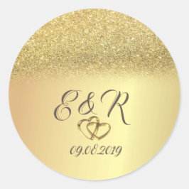 Eleganter Gold Glitzer Bokeh, Hearts Wedding Runder Aufkleber