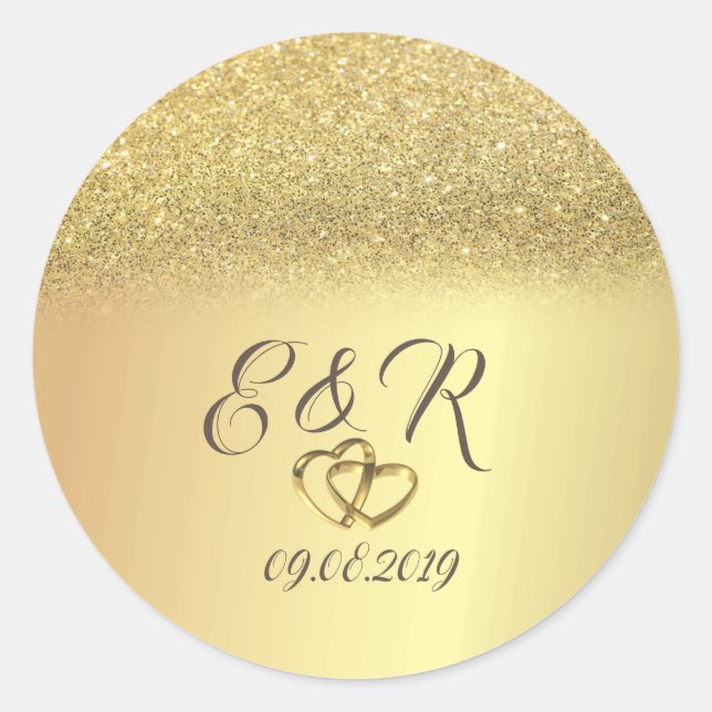 Eleganter Gold Glitzer Bokeh, Hearts Wedding Runder Aufkleber (Vorderseite)