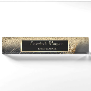 Eleganter Gold Glitzer Bokeh Schwarzer Marmor, Rah Namensplakette