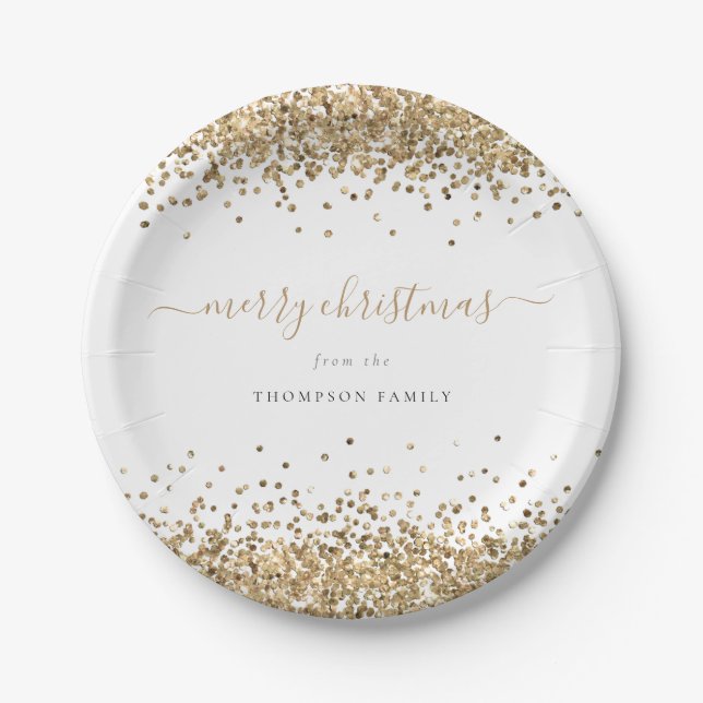 Eleganter Gold Glitzer Borders Name Frohe Weihnach Pappteller (Vorderseite)