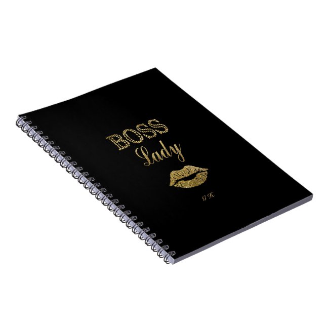 Eleganter Gold Glitzer BOSS Lady Typografy Monogra Notizblock (Rechte Seite)