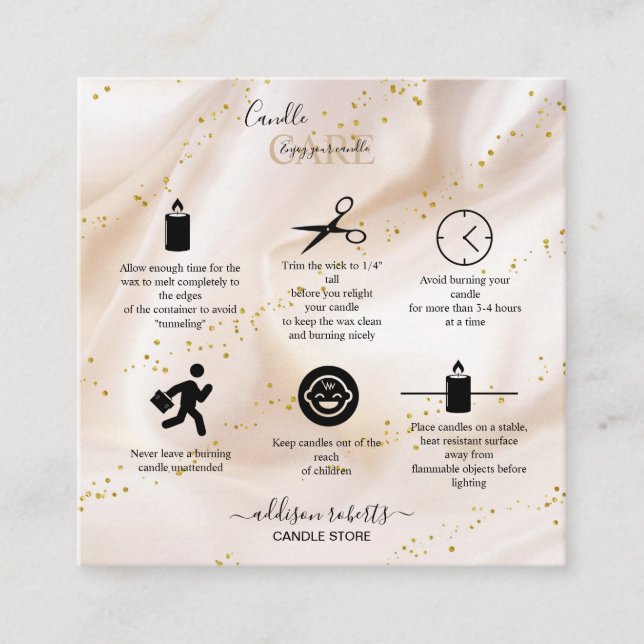 Eleganter Gold Glitzer Candle Care Quadratische Visitenkarte (Vorderseite)