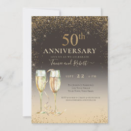 Eleganter Gold Glitzer Champagne 50 Jahre Jubiläum Einladung
