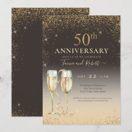 Eleganter Gold Glitzer Champagne 50 Jahre Jubiläum Einladung