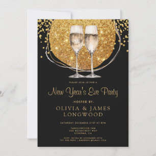 Eleganter Gold Glitzer Champagne Silvester Einladung