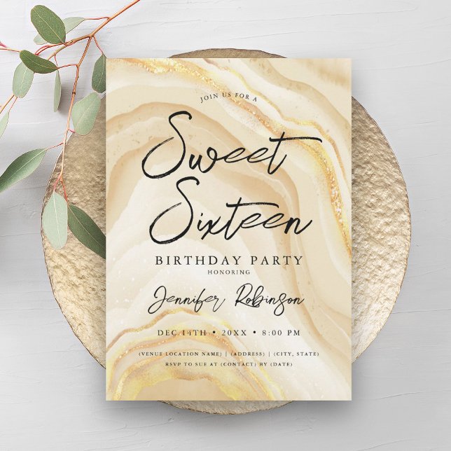 Eleganter Gold Glitzer Chic Marble Glam Sweet 16 Einladung (Elegant Gold Glitter Chic Marble Glam Sweet 16 Invitation)