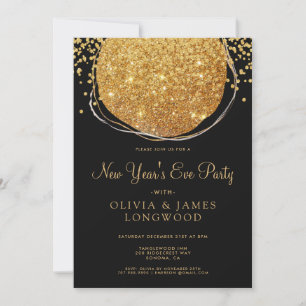 Eleganter Gold Glitzer Circle Confetti Neujahr Einladung