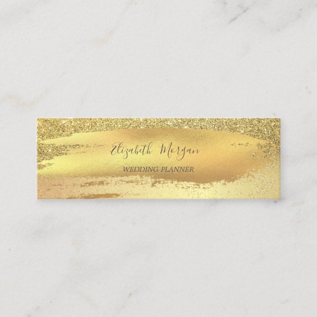 Eleganter Gold Glitzer Confetti, Brush Stroke Mini Visitenkarte (Vorderseite)