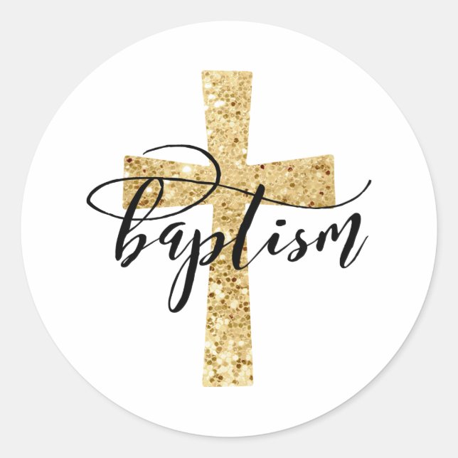 Eleganter Gold Glitzer Cross Baptisse Gunst Sticke Runder Aufkleber (Vorderseite)