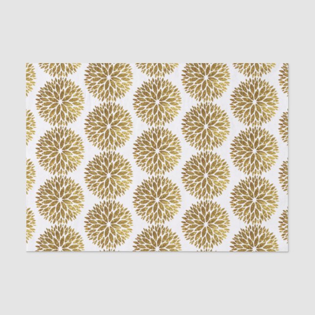 Eleganter Gold Glitzer Dahlia Blume auf Weiß Seidenpapier (Vorderseite)