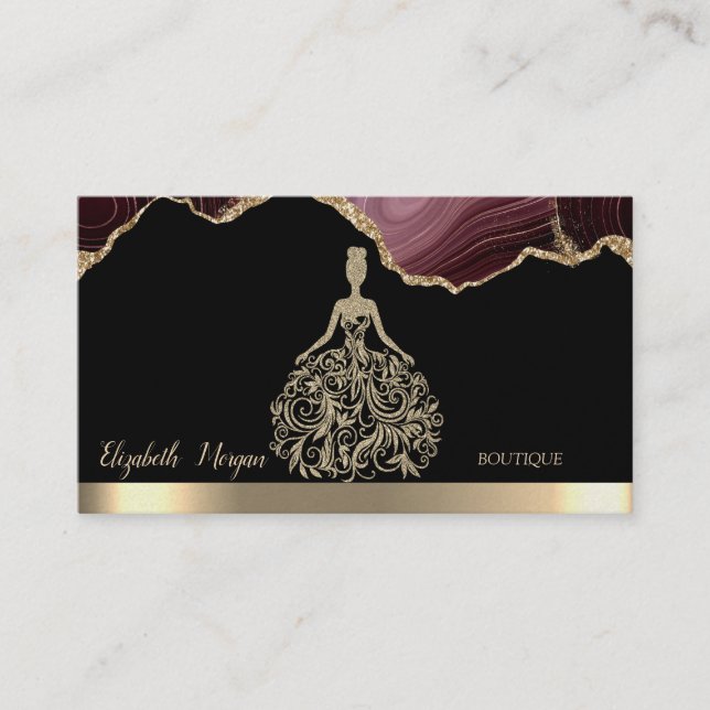 Eleganter Gold Glitzer Dress Burgundy Agate Visitenkarte (Vorderseite)