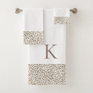 Eleganter Gold Glitzer Feathers auf White Monogram Badhandtuch Set