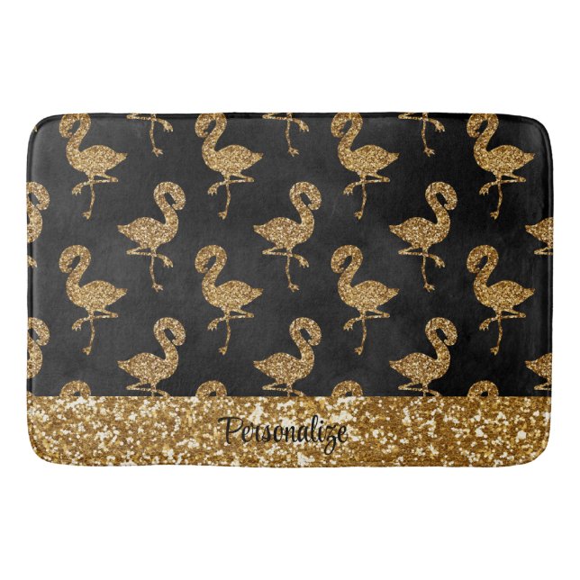 Eleganter Gold Glitzer Flamingo Muster Sparkle Gla Badematte (Vorderseite)