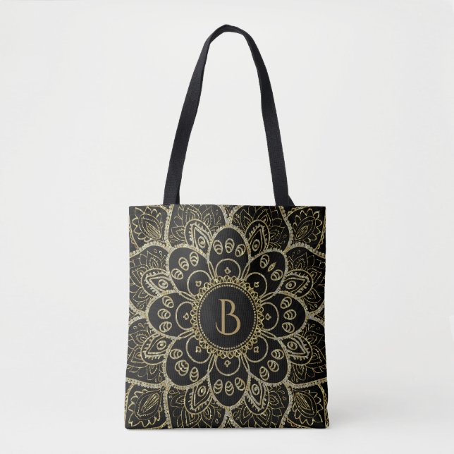 Eleganter Gold Glitzer Floral Mandala Tasche (Vorderseite)