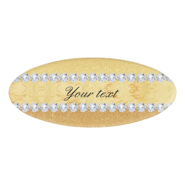 Eleganter Gold Glitzer Foil and Diamonds Namenschild (Vorderseite)