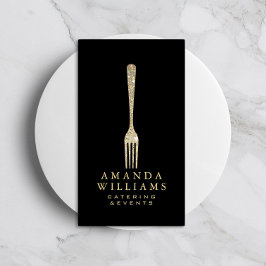 Eleganter Gold Glitzer Fork Catering Logo Black II Visitenkarte