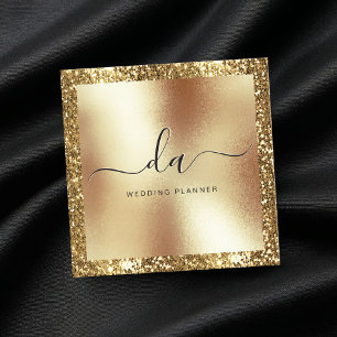 Eleganter Gold Glitzer Frame Monogram Modern Quadratische Visitenkarte