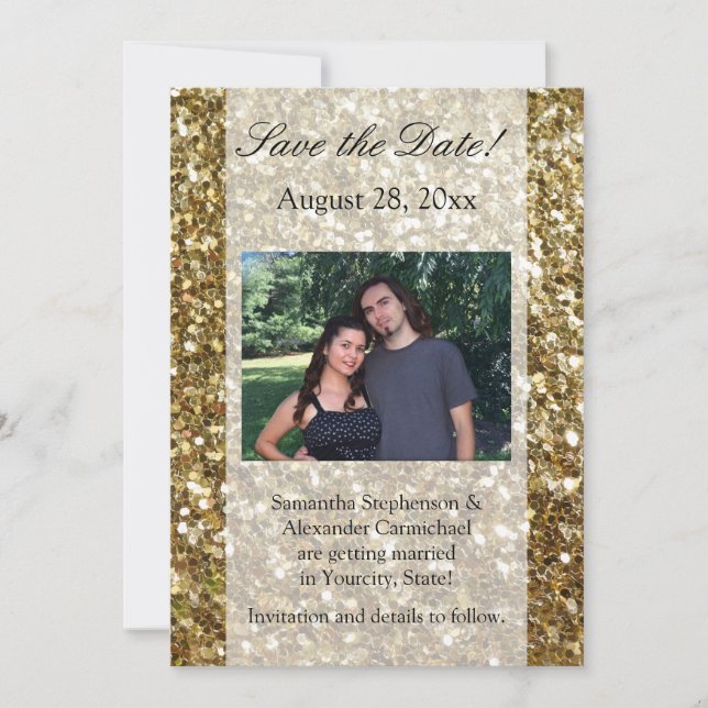 Eleganter Gold Glitzer gedruckte Hochzeit Einladung (Vorderseite)
