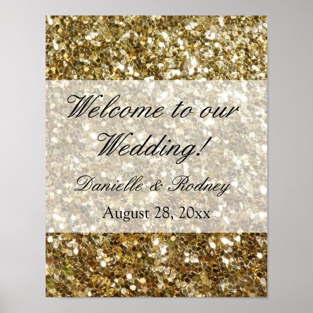 Eleganter Gold Glitzer gedruckte Hochzeit Poster (Vorne)