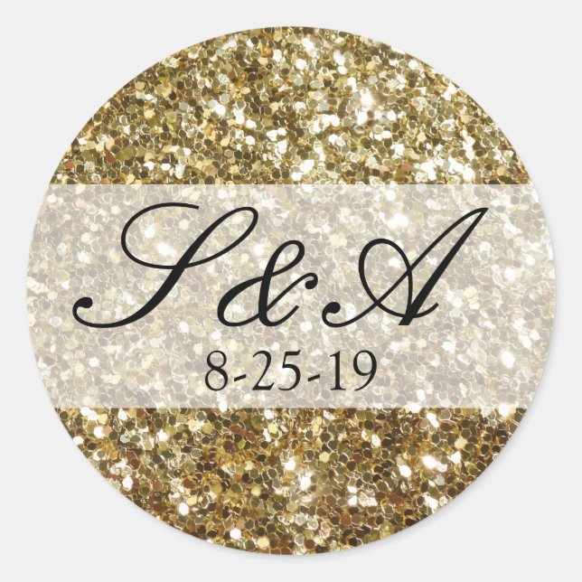 Eleganter Gold Glitzer gedruckte Hochzeit Runder Aufkleber (Vorderseite)