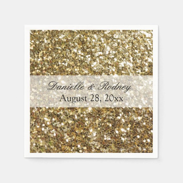 Eleganter Gold Glitzer gedruckte Hochzeit Serviette (Vorderseite)