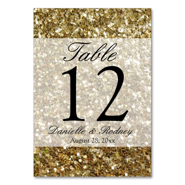 Eleganter Gold Glitzer gedruckte Hochzeit Tischnummer (Vorderseite)