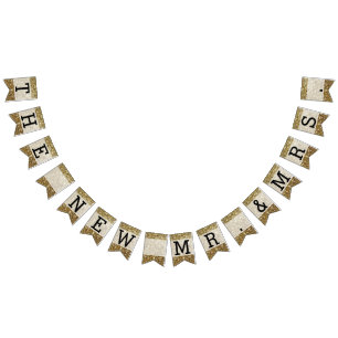 Eleganter Gold Glitzer gedruckte Hochzeit Wimpelkette