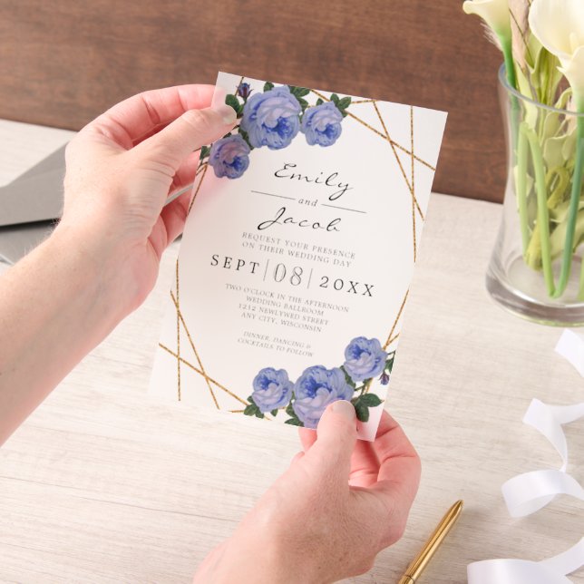 Eleganter Gold Glitzer Geometric Blue Wedding (Handgehalten)