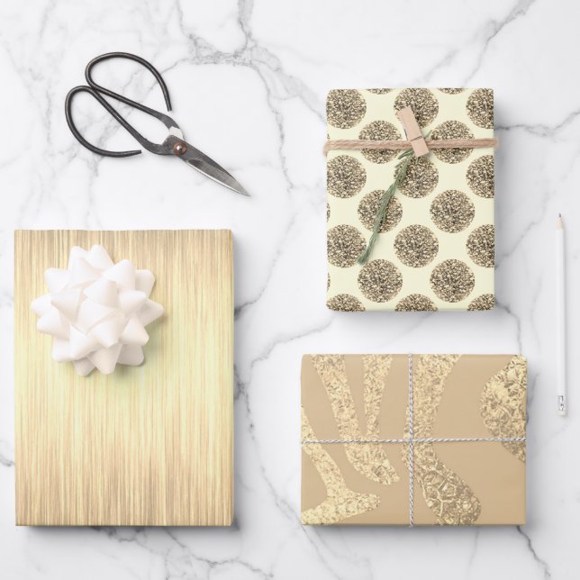 Eleganter Gold Glitzer Geschenkpapier Set (Vorderseite)