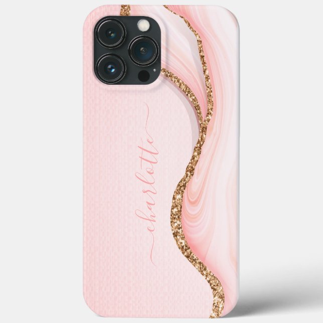 Eleganter Gold Glitzer Girly Glam Rosa Marmorname Case-Mate iPhone Hülle (Rückseite)