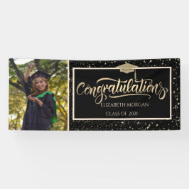Eleganter Gold Glitzer Grad Cap, Foto Abschluss Banner