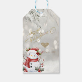 Eleganter Gold Glitzer Heart Snowman Geschenkanhänger